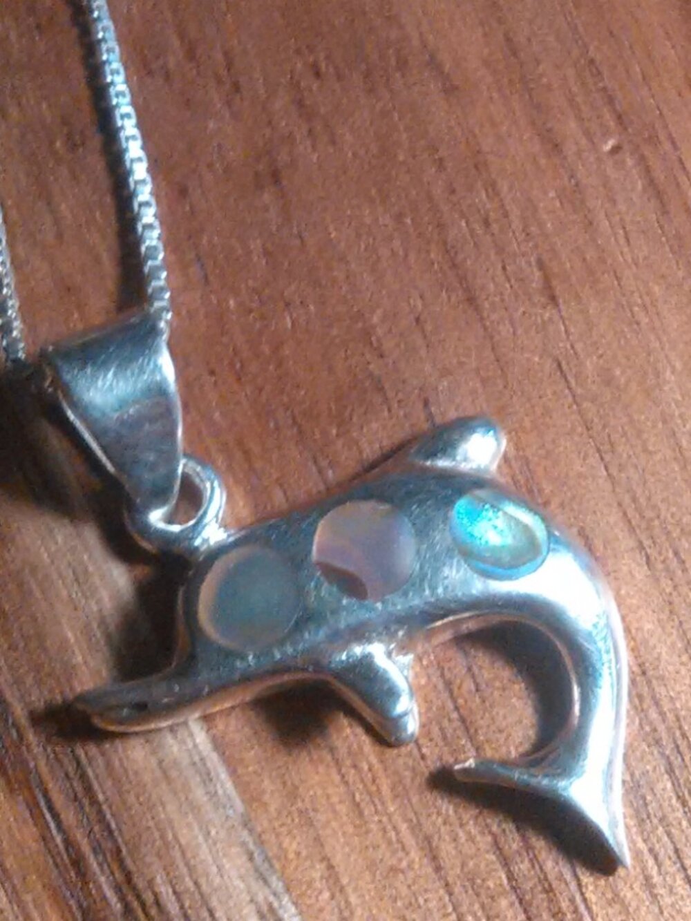 Abalone Shell Dolphin Sterling Silver Pendant Necklace (18 Inch)